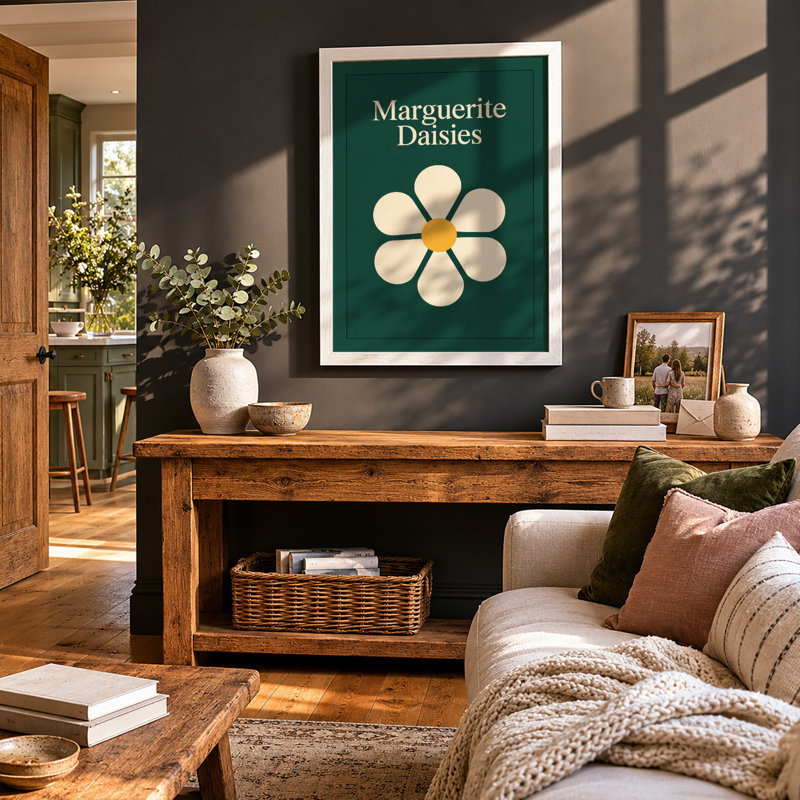 Marguerite Daisies Botanical - Framed Print, A2 - 59.4 x 42.0 cm, White