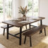 Ensemble de salle à manger de style campagne moderne 3 pièces avec table à bord ondulé de 71 pouces et 2 bancs à bord ondulé pour 6 à 8 personnes