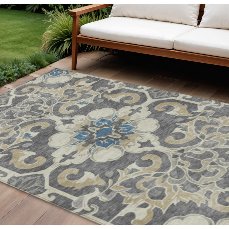 Tapis intérieur lavable beige et gris anthracite 9 pi x 12 pi