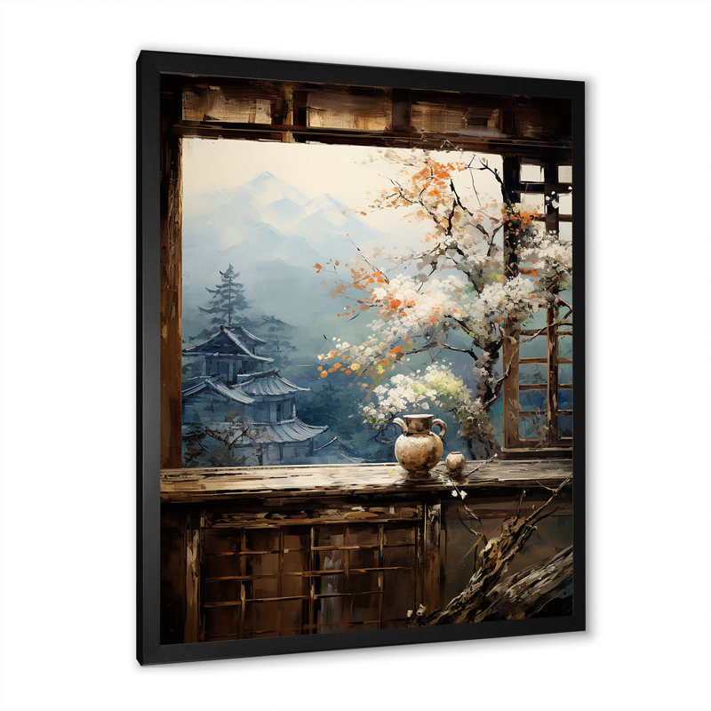 Floral, paysage japonais rétro, art mural III, Cadre photo noir simple, H 40 po x l 30 po x P 1,5 po
