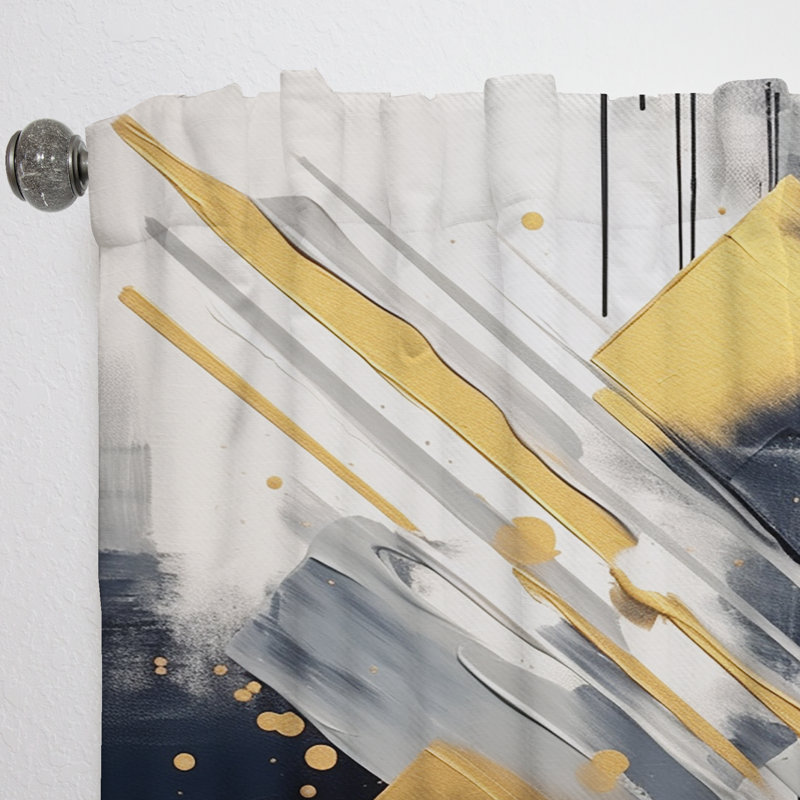 Eleutherius Gold And Black Abstract Angles III - Modern Curtain - Velvet Room Darkening - 1 panel, 52" W x 120" L