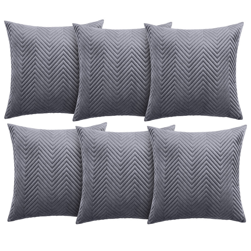 Aspire Homeware Embossed Square Velvet Cushion Cover, Grey, Pack of 6