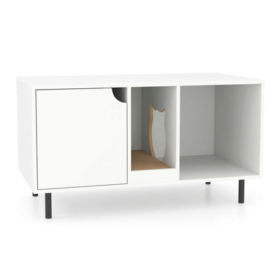 40" Hidden Cat Washroom With Storage Removable Scratcher Metal Legs For Large Cats White