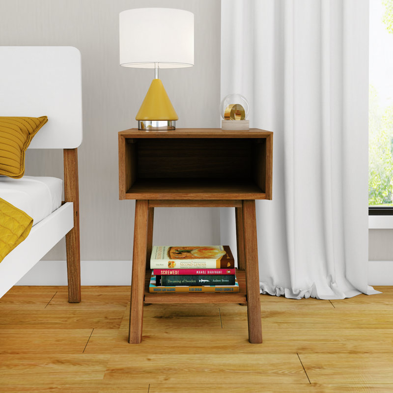 Table de chevet en bois massif Ladora, Brun