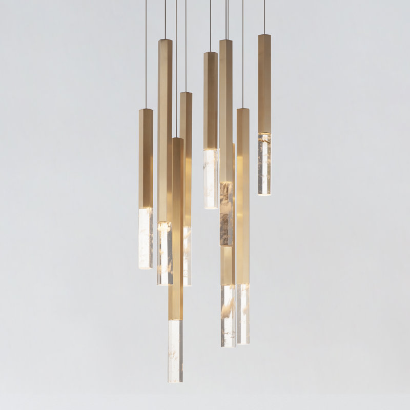 Luminaire suspendu 9 lumières diaphane, Or
