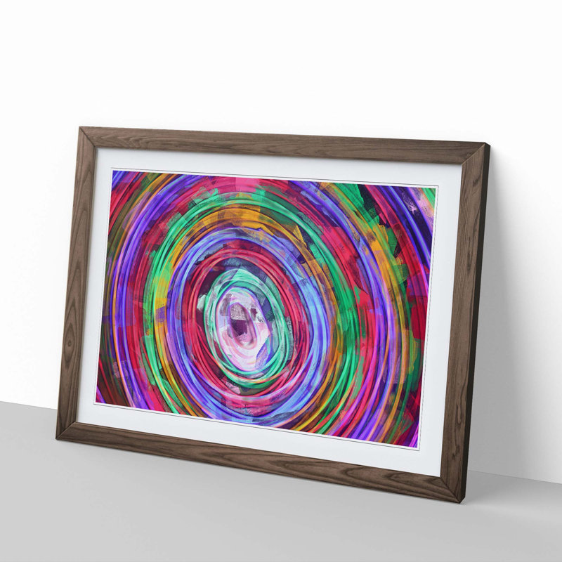 Rainbow Swirls in Abstract - Picture Frame Painting Print, 35cm H x 50cm W x 2cm D, Walnut