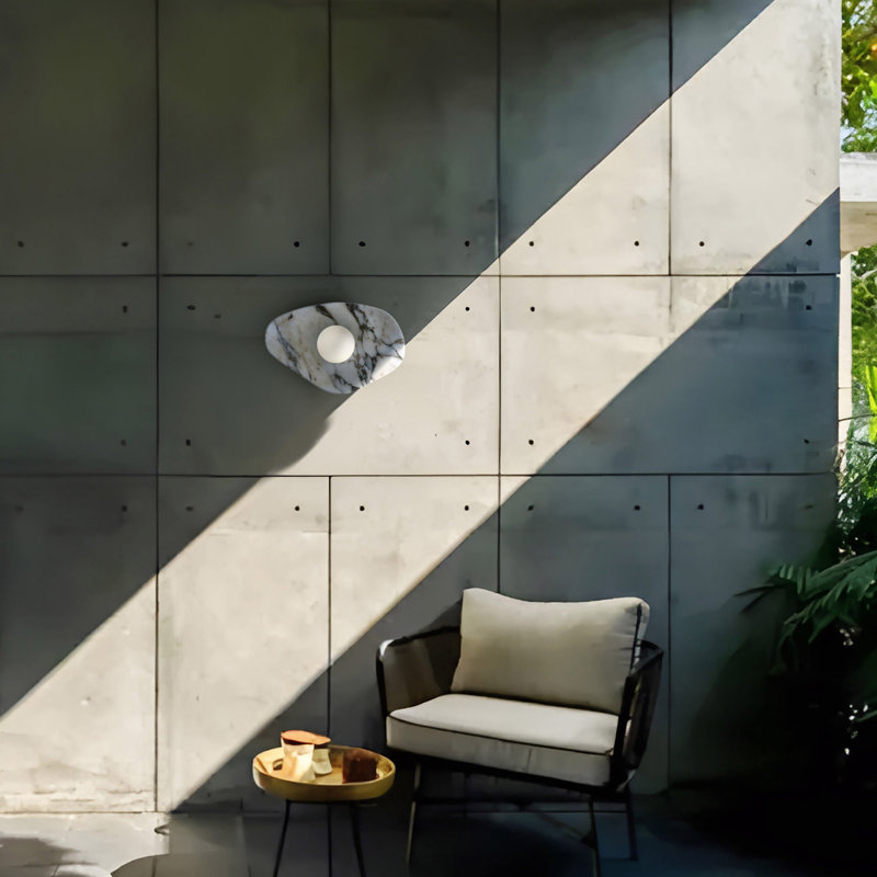 Tenere LED Wall Sconce or Flush Mount with Natural Marble, Etched Opal Glass Globe, 3-CCT Selectable, Dimmable, Wet Rated