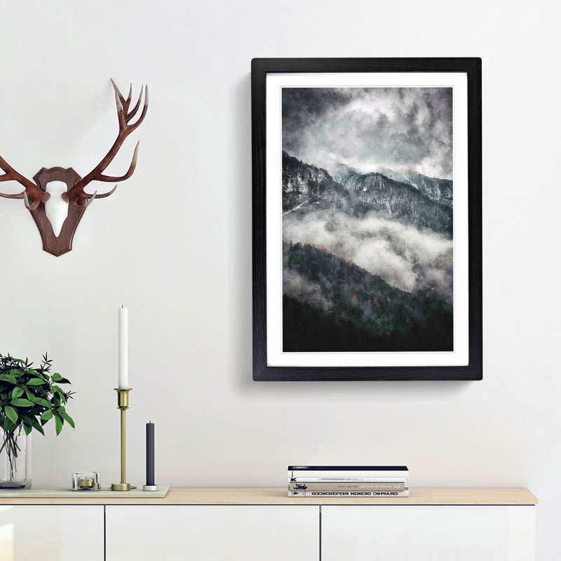 Mountain Peak View in Italy - Picture Frame Painting Print, 63cm H x 45cm W x 2cm D, Black Framed