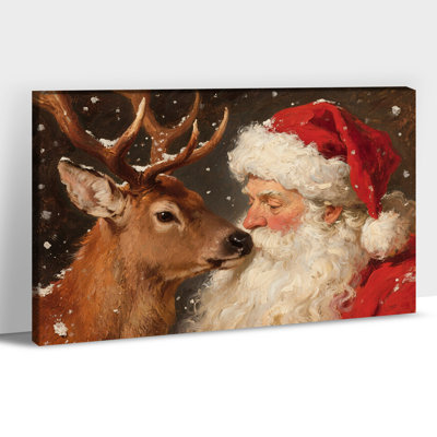 Art mural sur toile GUTTATY Christmas, scène de père Noël et renne en hiver, décoration murale des Fêtes, impressions sur toile douillettes, photos de peinture suspendues enneigées pour le salon de la chambre à coucher, 32 po x 48 po