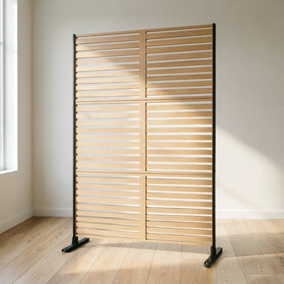 Rustproof Privacy Screen Fence – 75"H x 48"W Outdoor Steel Decorative Panel – Weatherproof Freestanding Modern Divider for Patio, Balcony, Yard, Pool – Imitation Wood, Horizontal Stripe