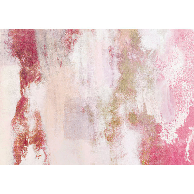 Pink and Gold Abstract - Painting Print, Black Floater Framed, 51cm H x 76cm W