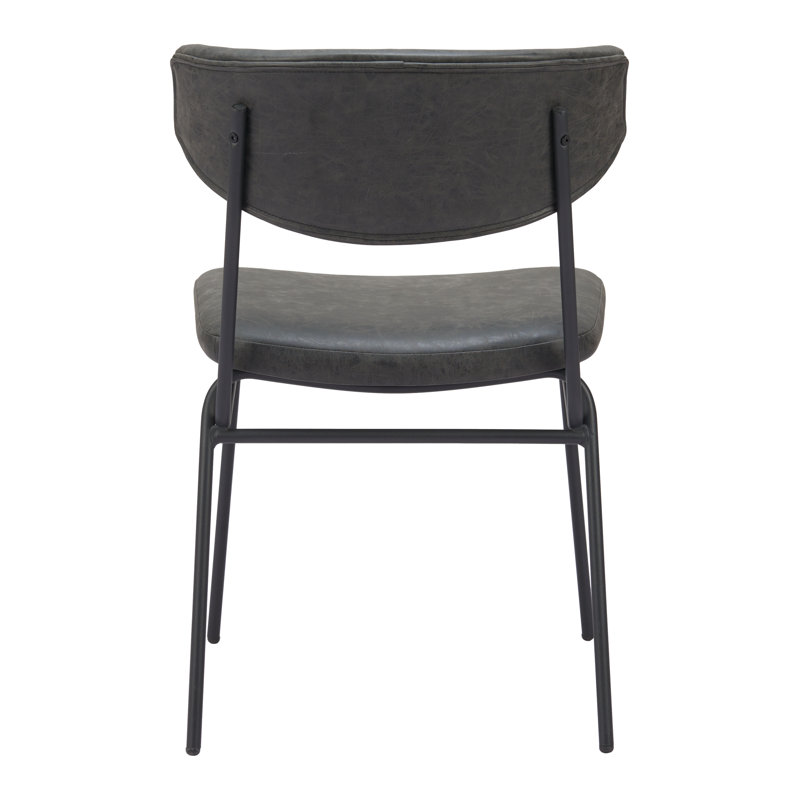 Vintage Black Faux Leather Upholstered Arm Chair with Metal Legs