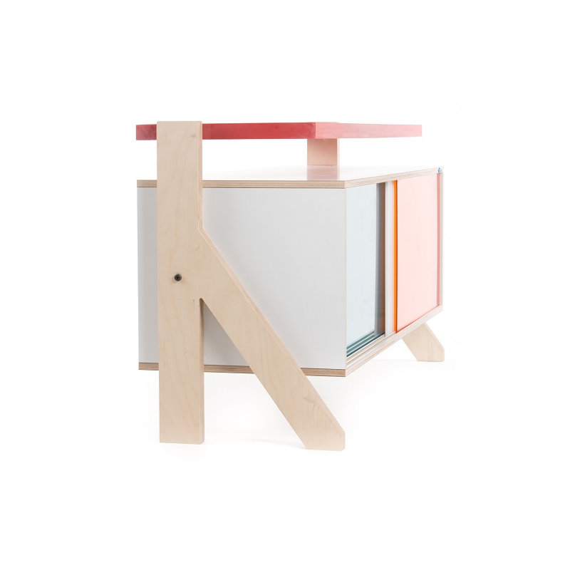 Leanne 3 Door Sideboard, Snow White and Orange/Red