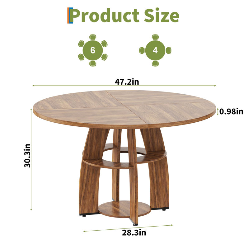 47 in Round Dining Table for 4-6, Brown
