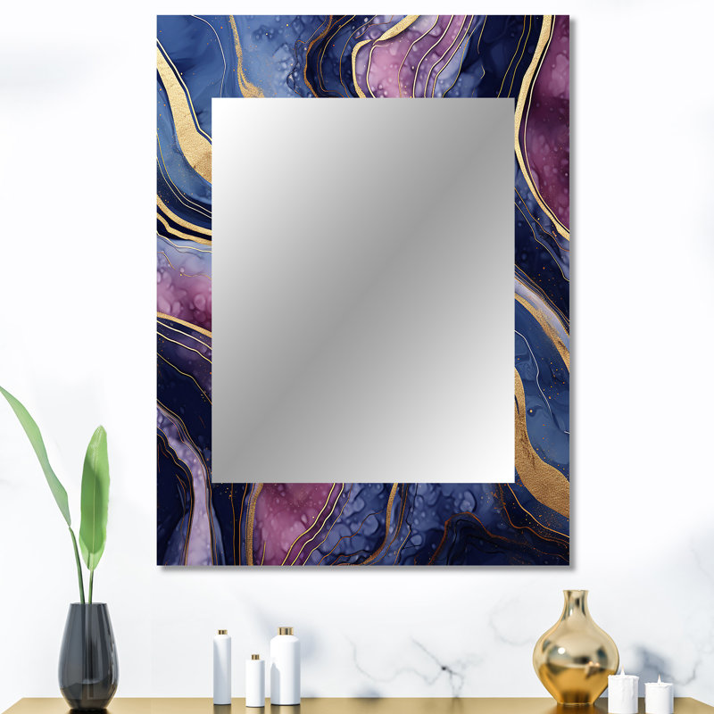 Bleu et or abstrait marbre Essence III - miroir mural unique en marbre, miroir moderne, impression d'art en métal