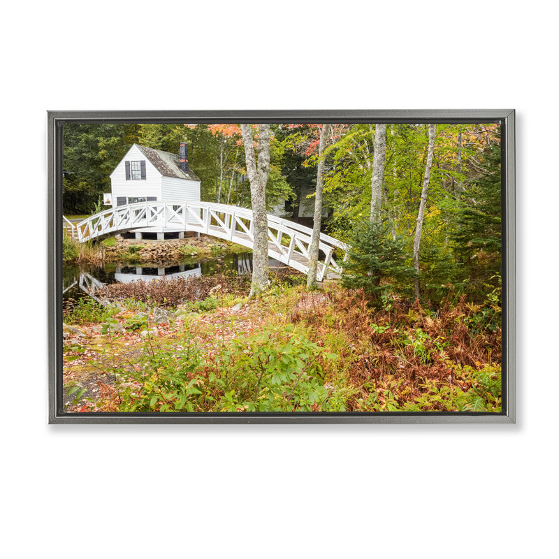 Cadre flottant Bar Harbor Town Bridge, design par Jon Evan, H 17 po x l 25 po, Cadre flottant gris lustré