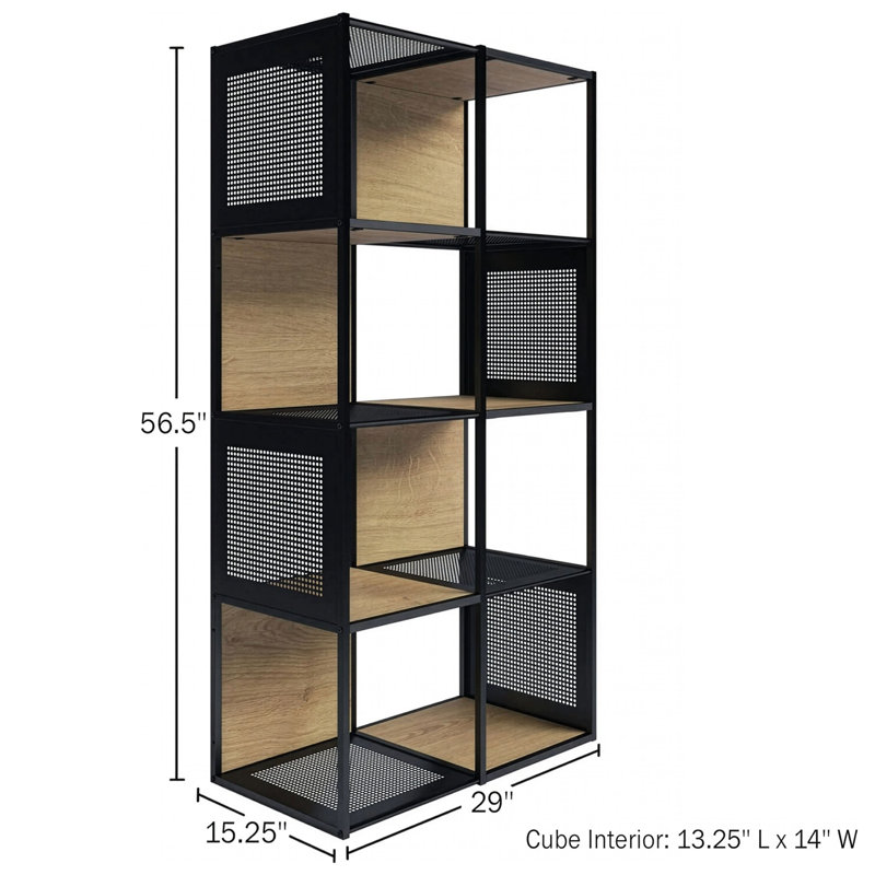 Lavish Home 29"L x 15.25"W x 56.5"H Cube Storage Organizer, Oak and Black