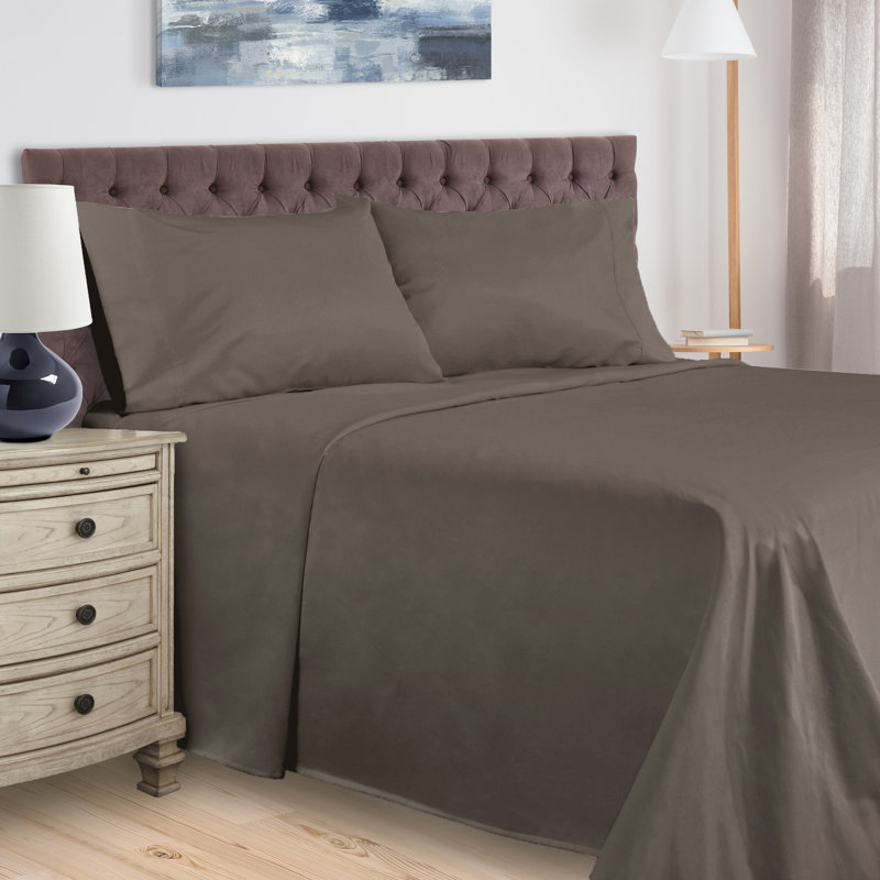 BNM Gisla Deep Pocket 400-Thread Count Standard Cotton Solid Sheet Set, California King Sheet Set with 2 Pillowcases, Grey