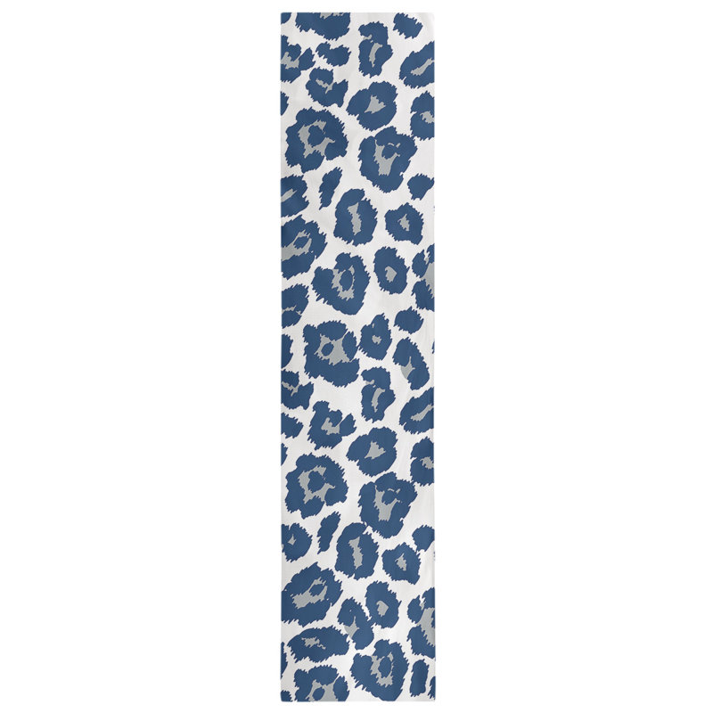 Animal Print Table Runner, 90" x 16", White/Light Blue/Gray