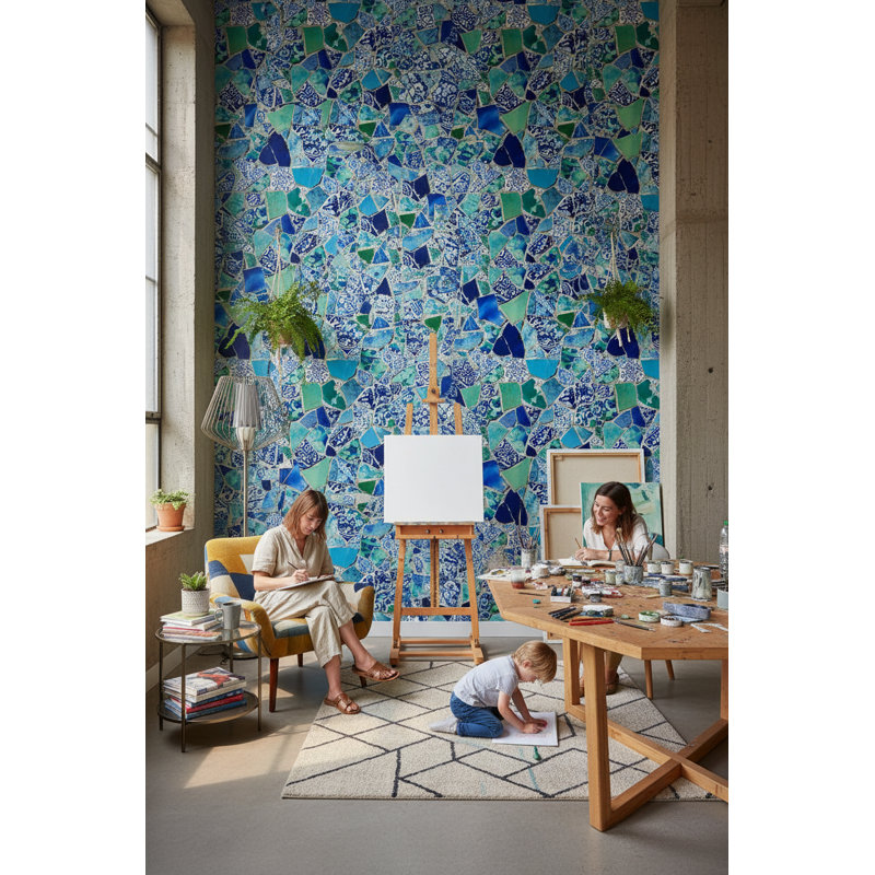 Mosaic Wallpaper Ceramic Mural Blue Wall Decor
