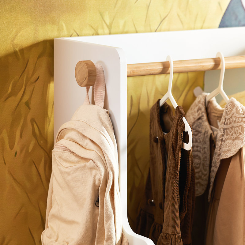 Children Kids Clothes Rack Children Wardrobe Closet With Hanging Rail And 2 Fabric Boxes