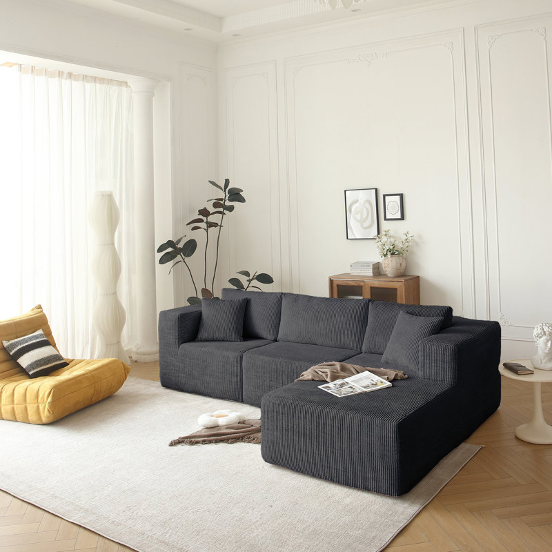 Canapé modulaire en forme de L pour salon Mid-Century gris, 3, tissu chaud 3, matériaux, Tissu gris