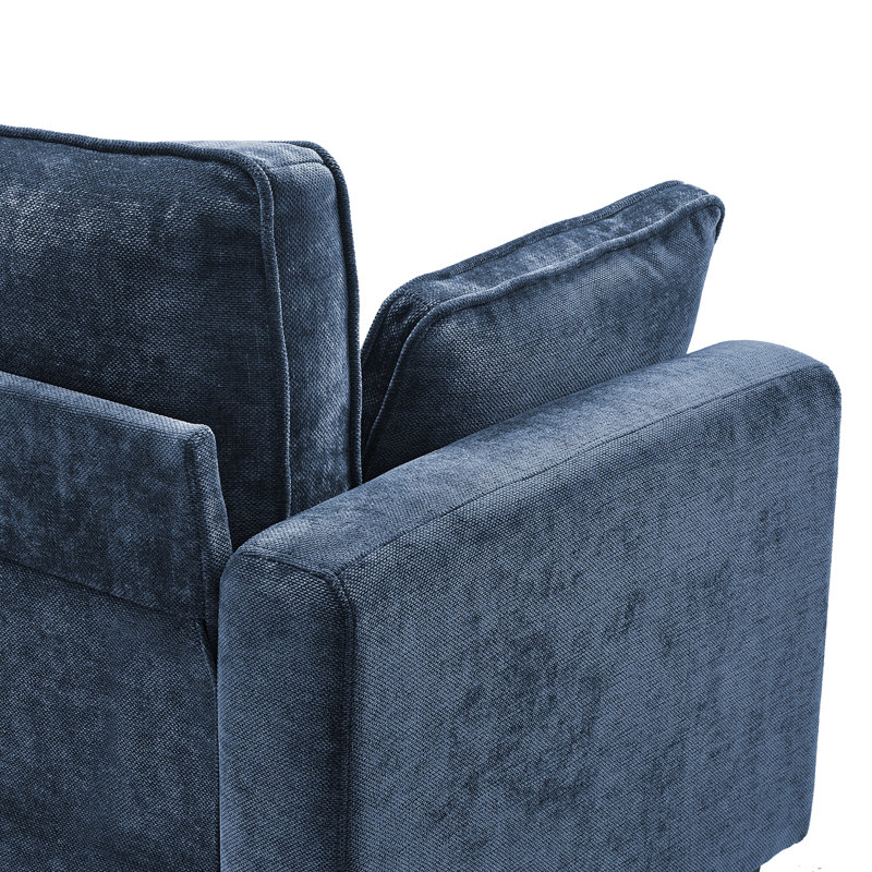 80.71'' Upholstered Square arm standard  3 seater sofa, Dark Blue