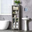 Grande armoire de rangement pour salle de bain avec tablette à 3 niveaux, armoire à porte en verre, tour à linge autoportante avec tablettes réglables-1031631451