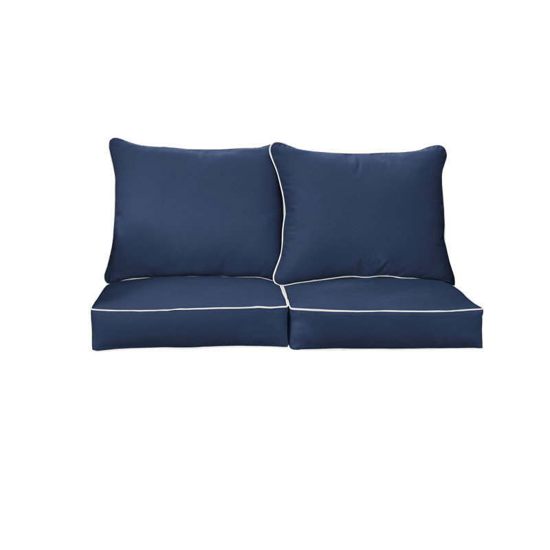 Sunbrella Outdoor Solid Loveseat Pillow and Cushion Set, 23 in W x 27 in D x 5 in H, Sunbrella - Canvas Navy