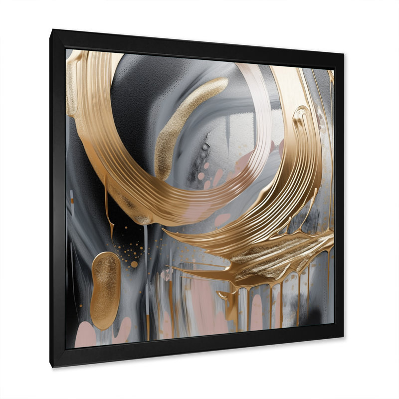 Décoration murale en marbre doré et noir Expression IV, Impression noire sur toile encadrée, H 16 po x l 16 po x P 1 po