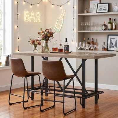Counter Height Bar Table, 62.99" Long Pub Bar Table With Metal Footrest For Dining Kitchen Breakfast