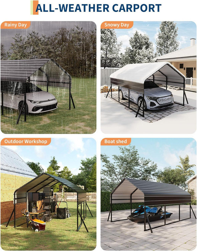  Metal Carport, Heavy Duty Shelter Kit for Trucks, Boats & RVs, 8.5' H x 13.2' W x 15.7' D