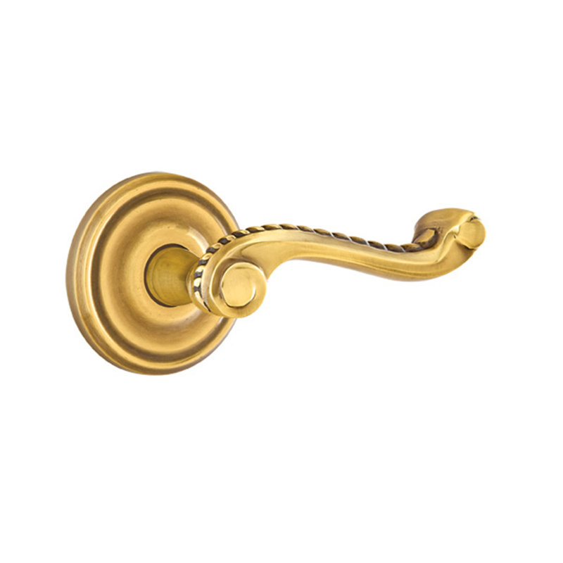 Levier de porte à clé avec rosette, Laiton antique français, Droite