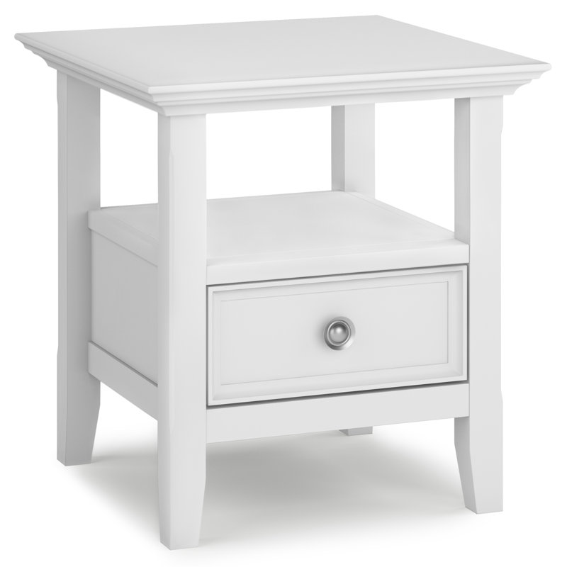 Amherst Solid Wood Transitional End Table with Drawer and Shelf, White