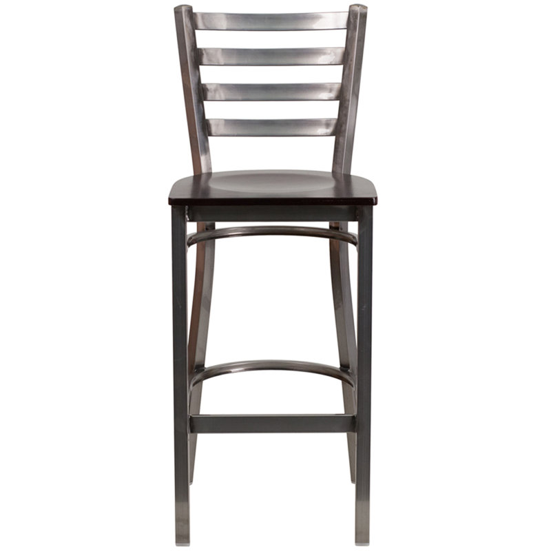 Loughran Ladder Back Metal Restaurant Barstools, Walnut, 2, Gray