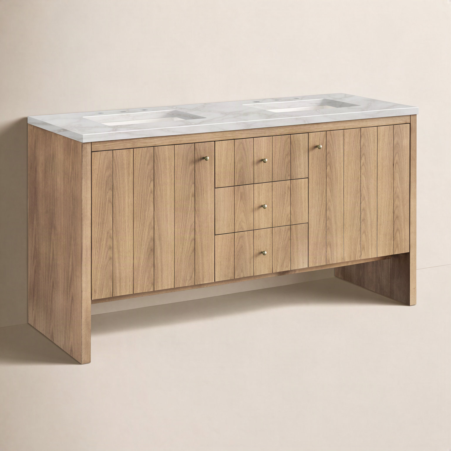Hudson 60'' Double Bathroom Vanity, Light Natural Oak, Victorian Silver, 8" Widespread