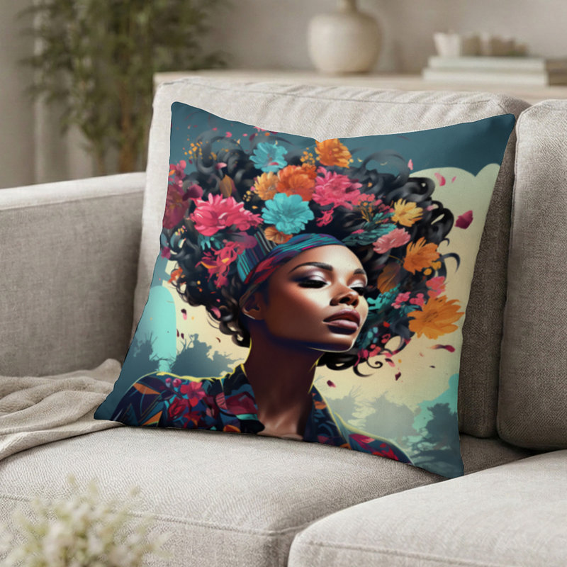 Coussin Art africain-américain, H 16 po x l 16 po