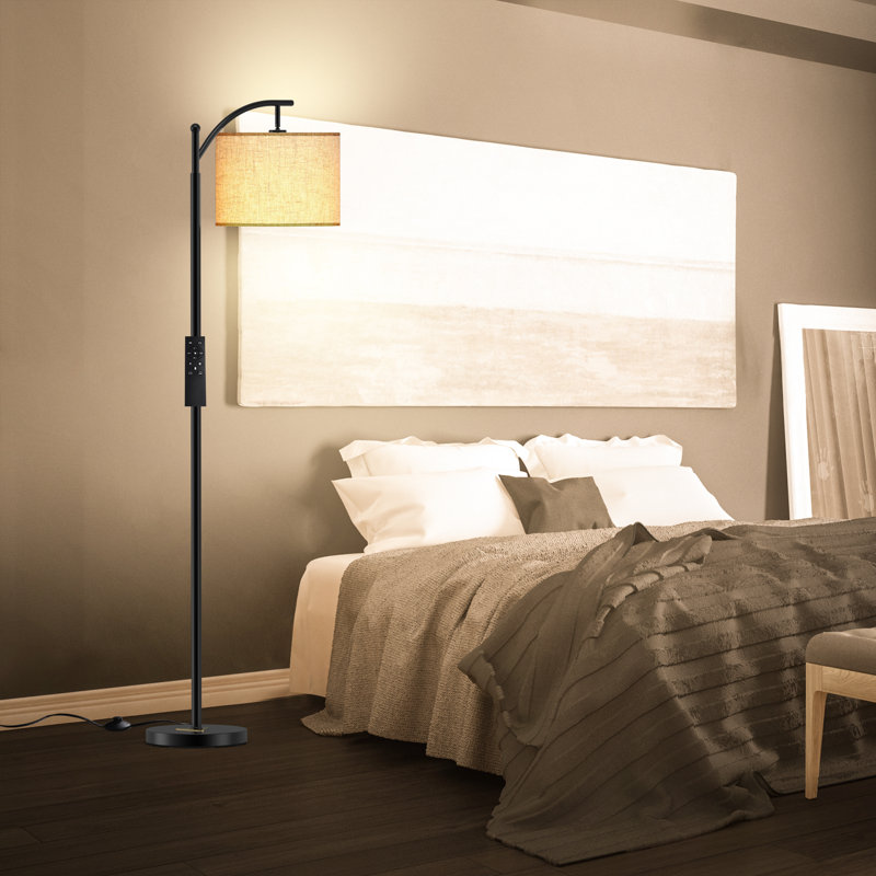 Lampe sur pied arquée 61,8 po Mykah avec télécommande et ampoule incluse, Blanc