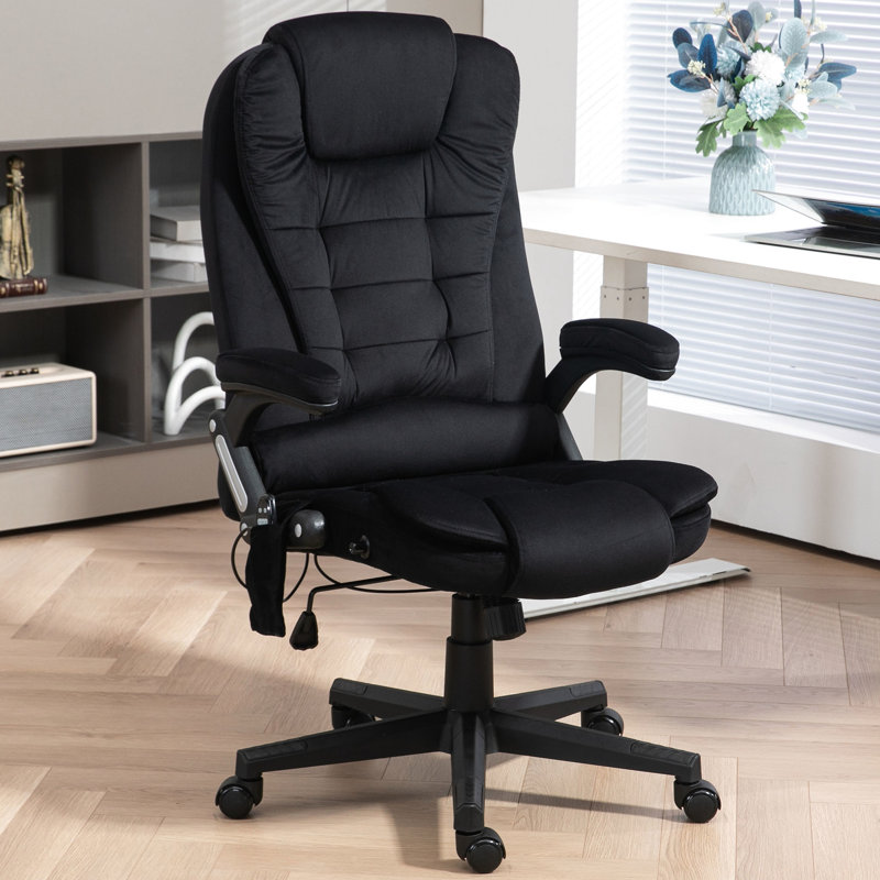 Fauteuil de massage avec chaleur, rembourré, dossier inclinable, siège réglable, chaleur et hauteur massantes noires, velours