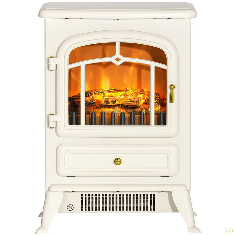 Electric Fireplace Heater with Realistic LED Flames, Beige