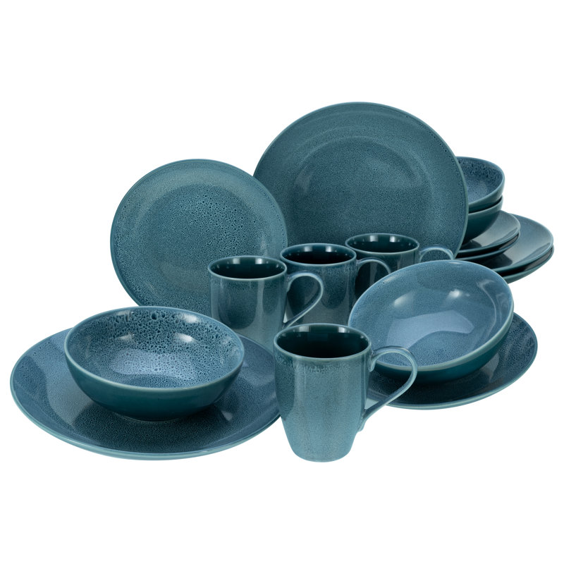 16-Piece Dinner Set Made Of Stoneware For 4 People, Blue