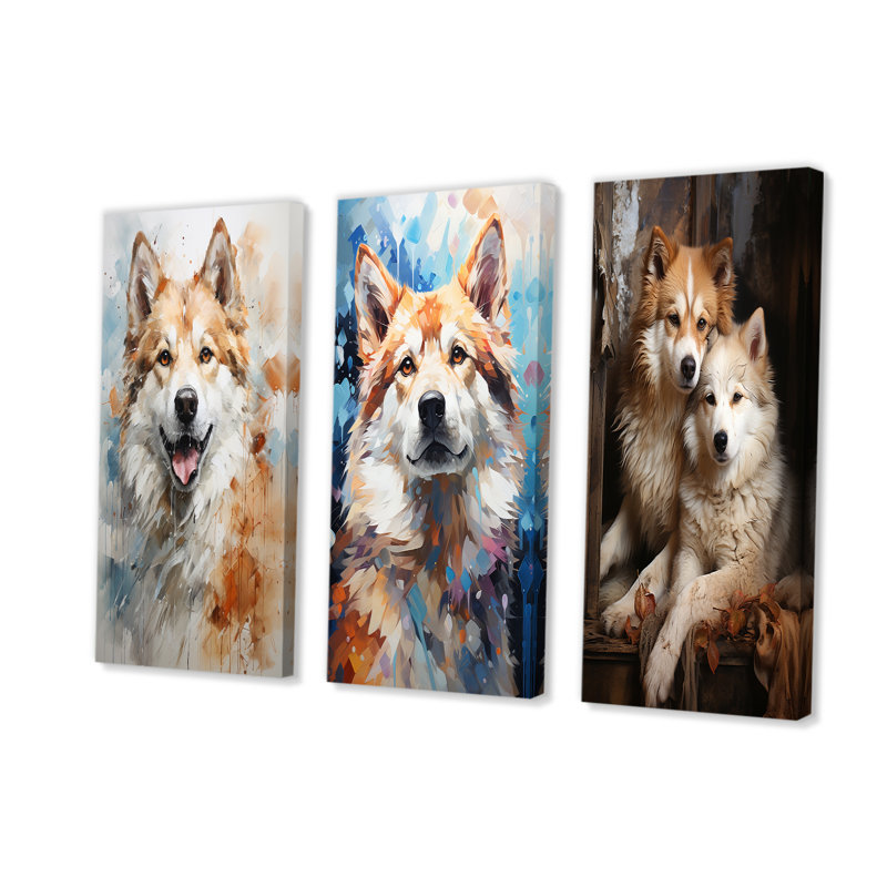 Chien Akita Affection - ensemble de 4 reproductions d'art mural, Toile tendue, H 32 po x l 48 po