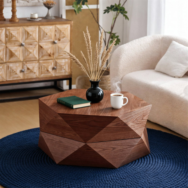 Table basse de style rétro, espace caché rabattable
