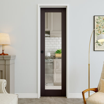 24" x 80" 1-Lite Black Clear Glass Interior Prehung Door with Round Knob and Black Hinges, Clear Glass Door Slab, Sound-Dampening & Waterproof, Suit for Laundry, Closet Doors, Room Doors, Right Hand