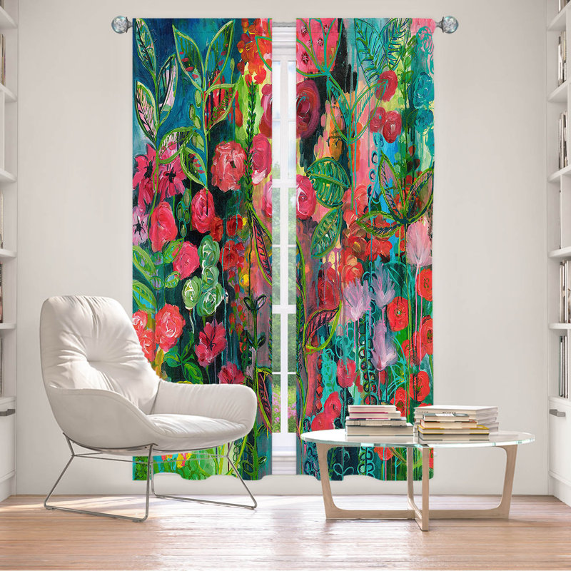 Lined Window Curtains 2-panel Set for Window Size by Sonia Begley - Tropical Night Bloom 2, L 20 po x L 52 po