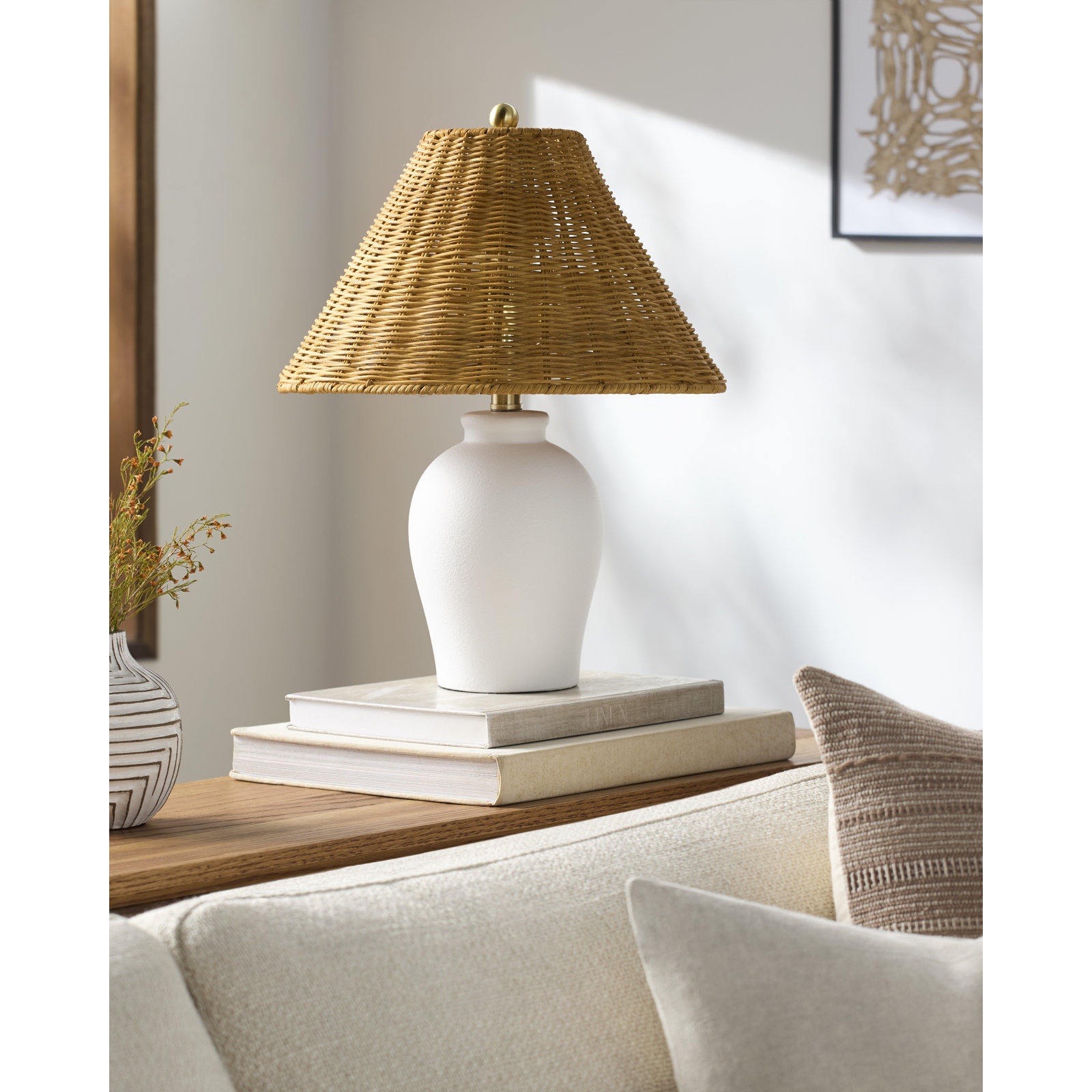  Chemise 19" Ceramic Table Lamp, Wicker, White, Brown