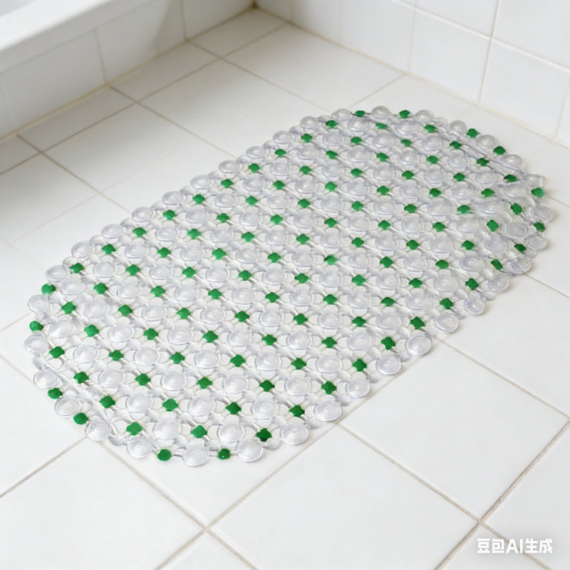 PVC Bath Mat with Strong Suction CupsTransparent Non-Slip , Anti-Skid Shower Mat for Tub & Bathroom Floor Safety, Green