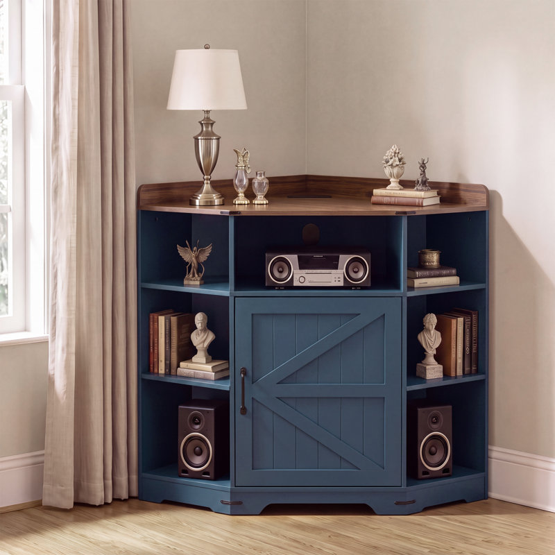 Armoire de coin, tablette de coin avec ports USB et prises de courant, Dark Blue