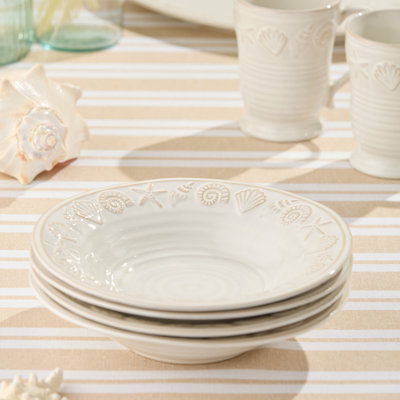 Ensemble de bols à soupe en grès crème Coastline de 4 x 9 pouces avec glaçure brillante, vaisselle de bord de mer durable pour les soupes, les salades et les plats décontractés de tous les jours