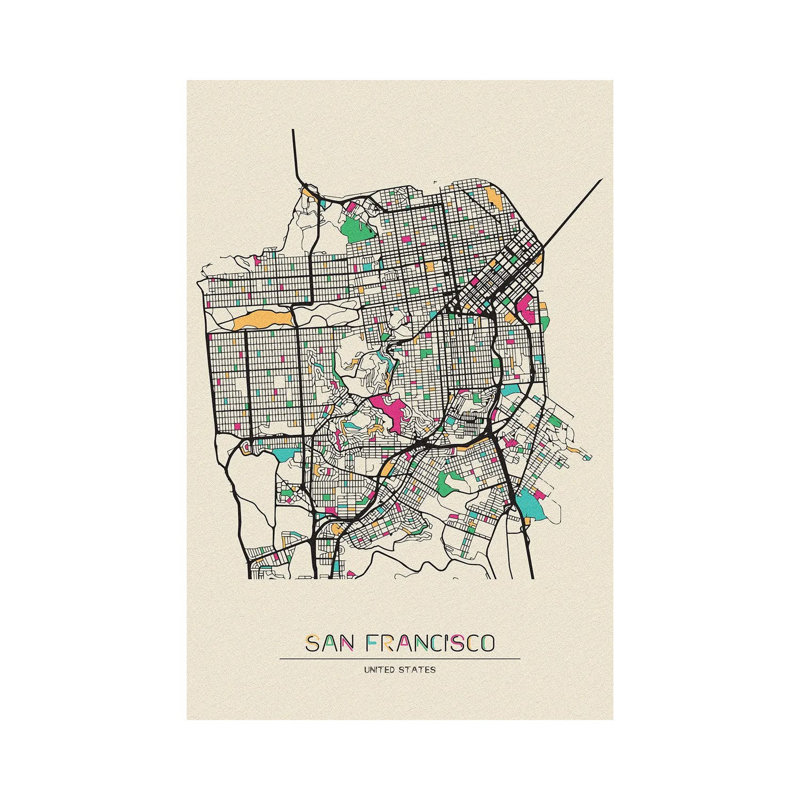 San Francisco, California Map 1 Piece Wrapped Canvas Wall Art, 152.5 cm H x 101.5 cm W